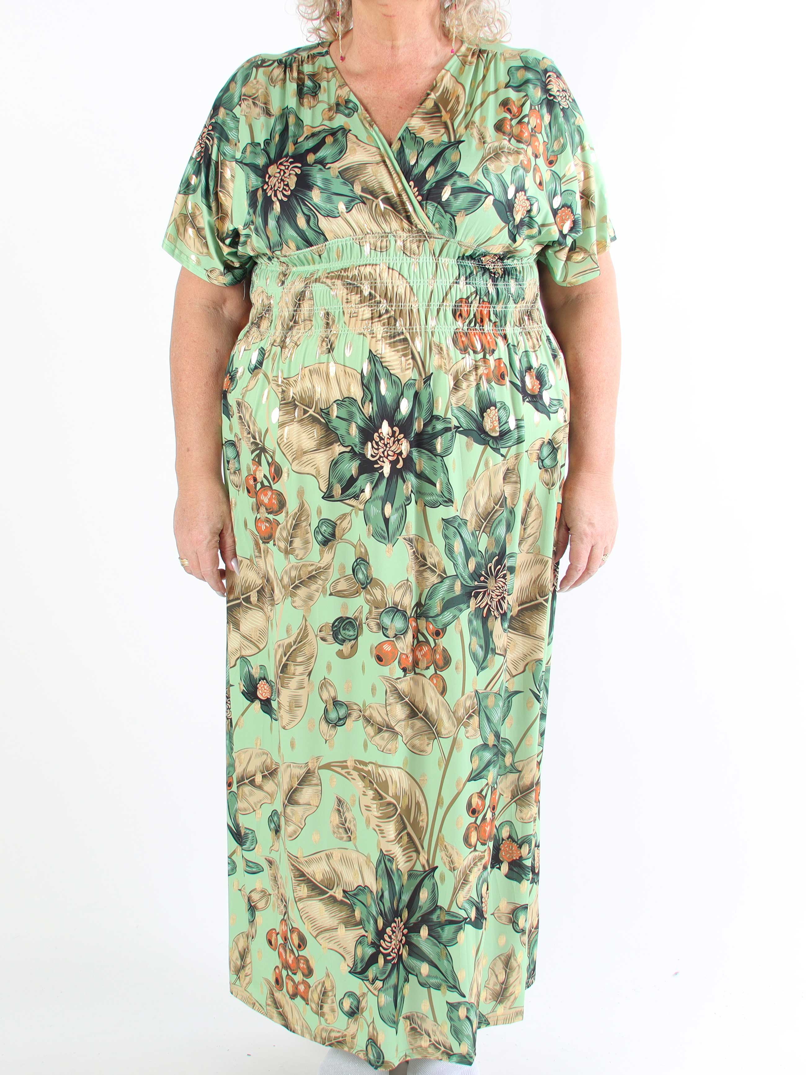 Pams Berry - Lång plus size-klänning med resår och smockad midja